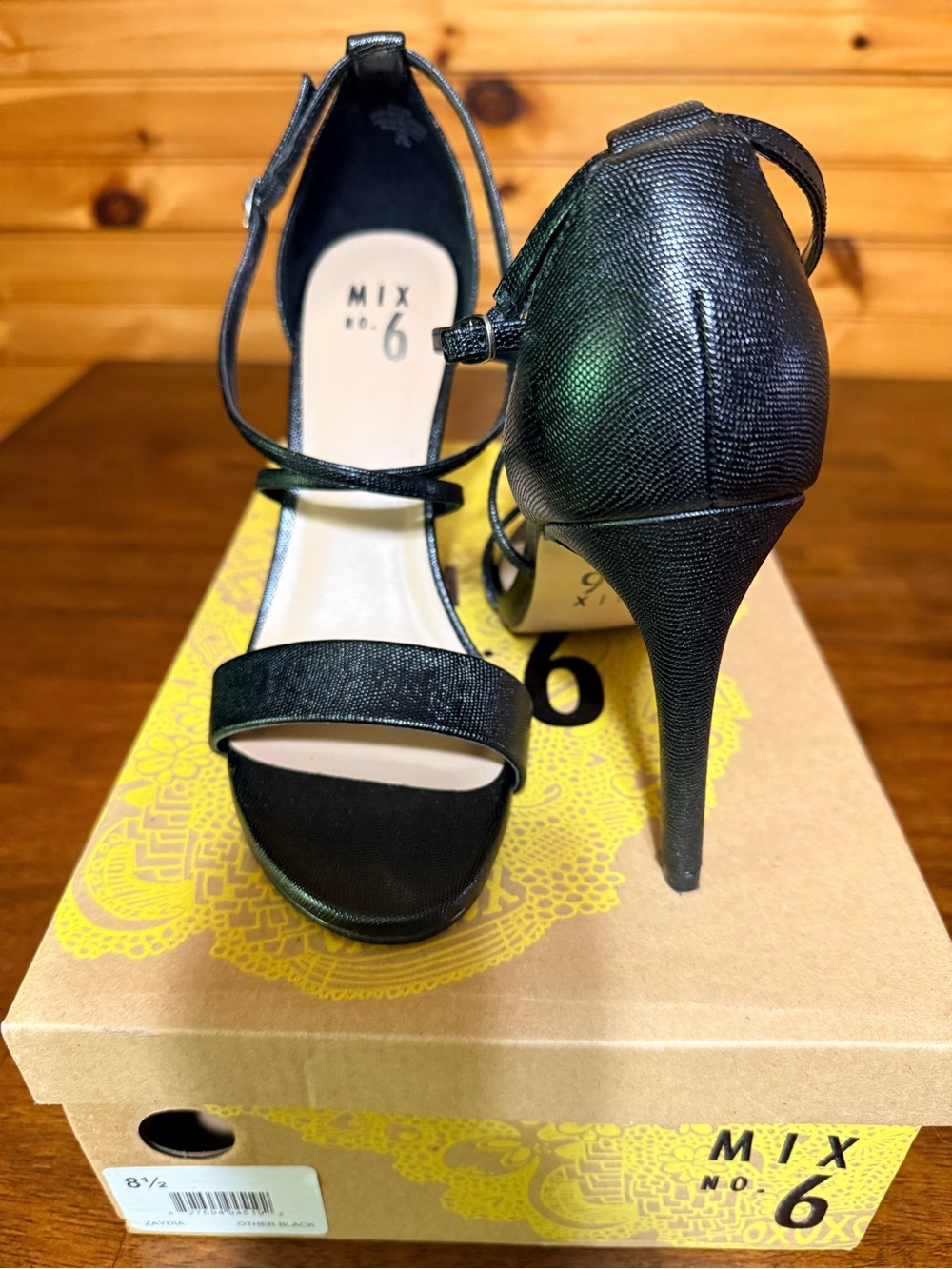 NWOT Mix No. 6 Black Satin Strappy Stiletto Sandals